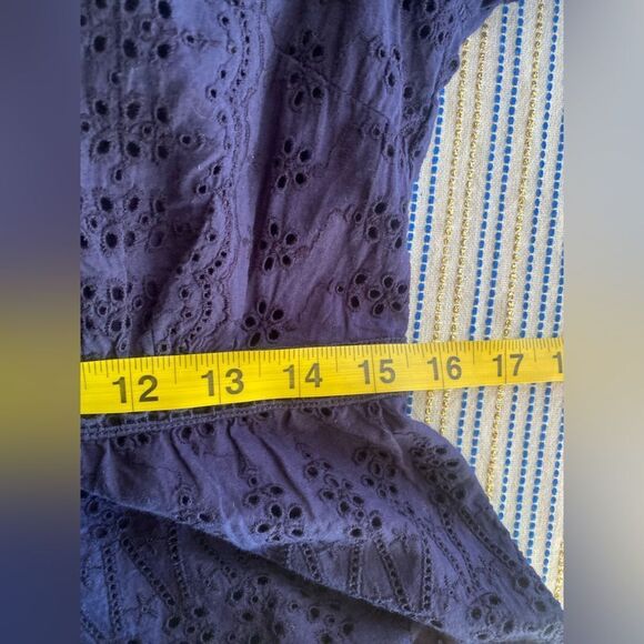 J CREW Dress Navy Blue Eyelet Embroidered Flutter Hem 100% Cotton Long Sleeve 8P - Picture 14 of 15